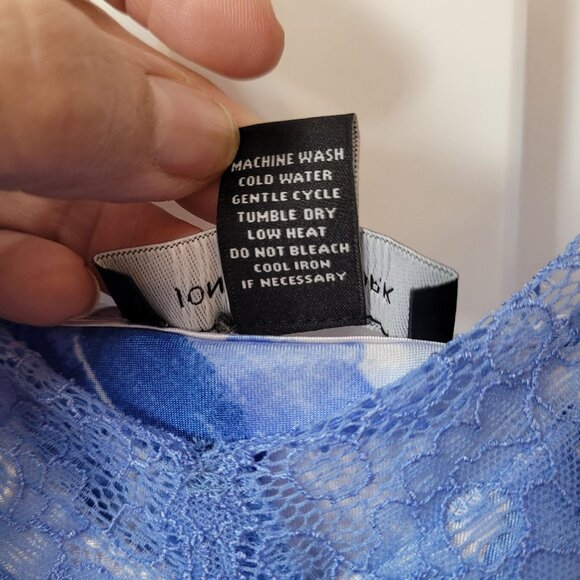 Jones New York Blue Floral Satin Nightgown With Lace Trim Adjustable Straps XL - Picture 3 of 11